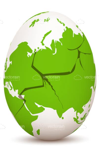 Cracked Egg with Globe Print in Green
